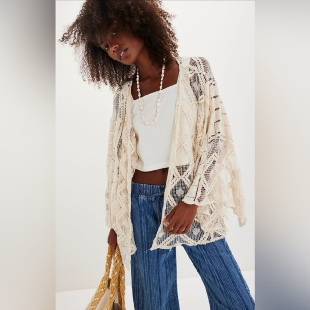 Free People Cream Crochet Cardigan